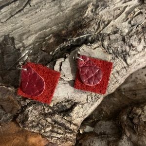Red Suede and Leather Earrings